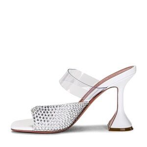 Amina Muaddi White Rhinestone Heels